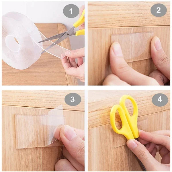 Double Sided Nano Adhesive Tape with Transparent Gel and Reusable Grip for Wall Mounting