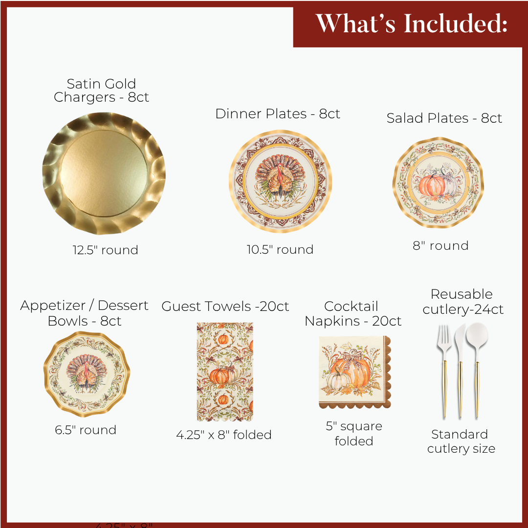 Disposable Paper Plates with Turkey and Pumpkin Design for Thanksgiving Dining