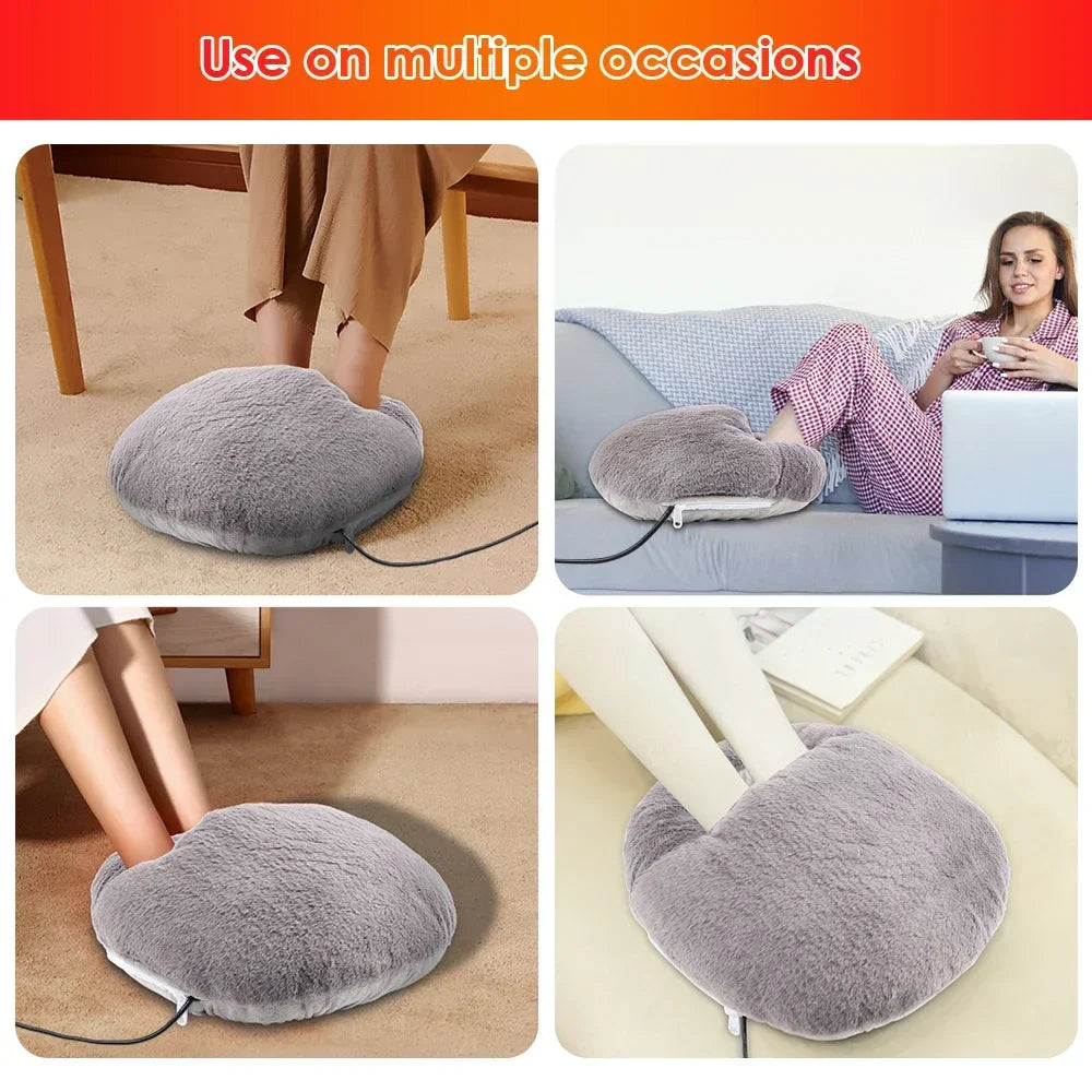 Electric Heated Foot Warmer with Plush Insulation and Washable Cover for Desk and Couch