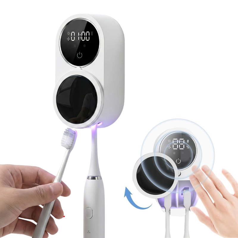 UV Toothbrush Sterilizer & Holder, Wall Mount Automatic Induction Sanitizer, Touchless Bathroom Organizer for Electric & Manual Brushes