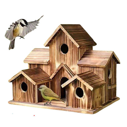 Natural Wooden Bird House, Hanging Bird Feeder Villa for Outdoor Garden & Yard, Decorative Wild Bird Nest
