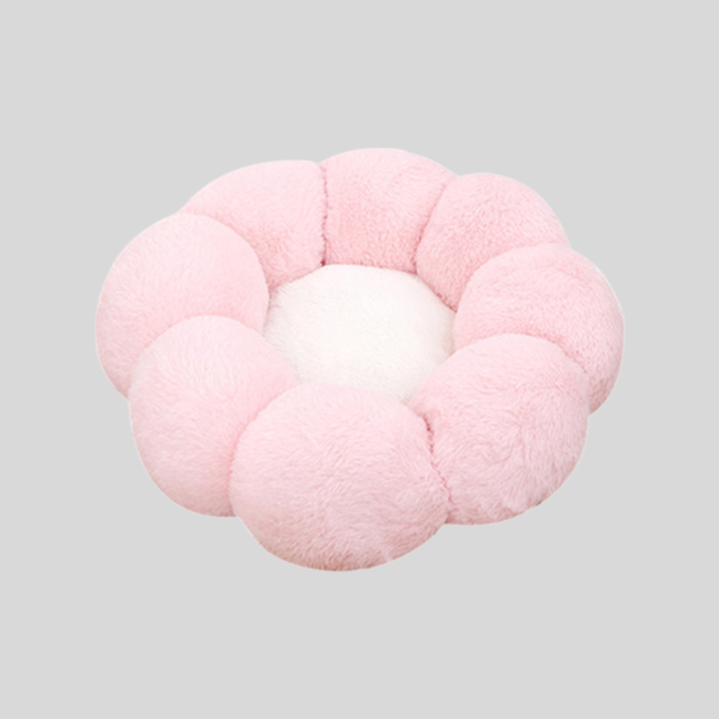 Plush Flower Pet Bed with Raised Petal Rim and Polyester Fill, Multiple Sizes