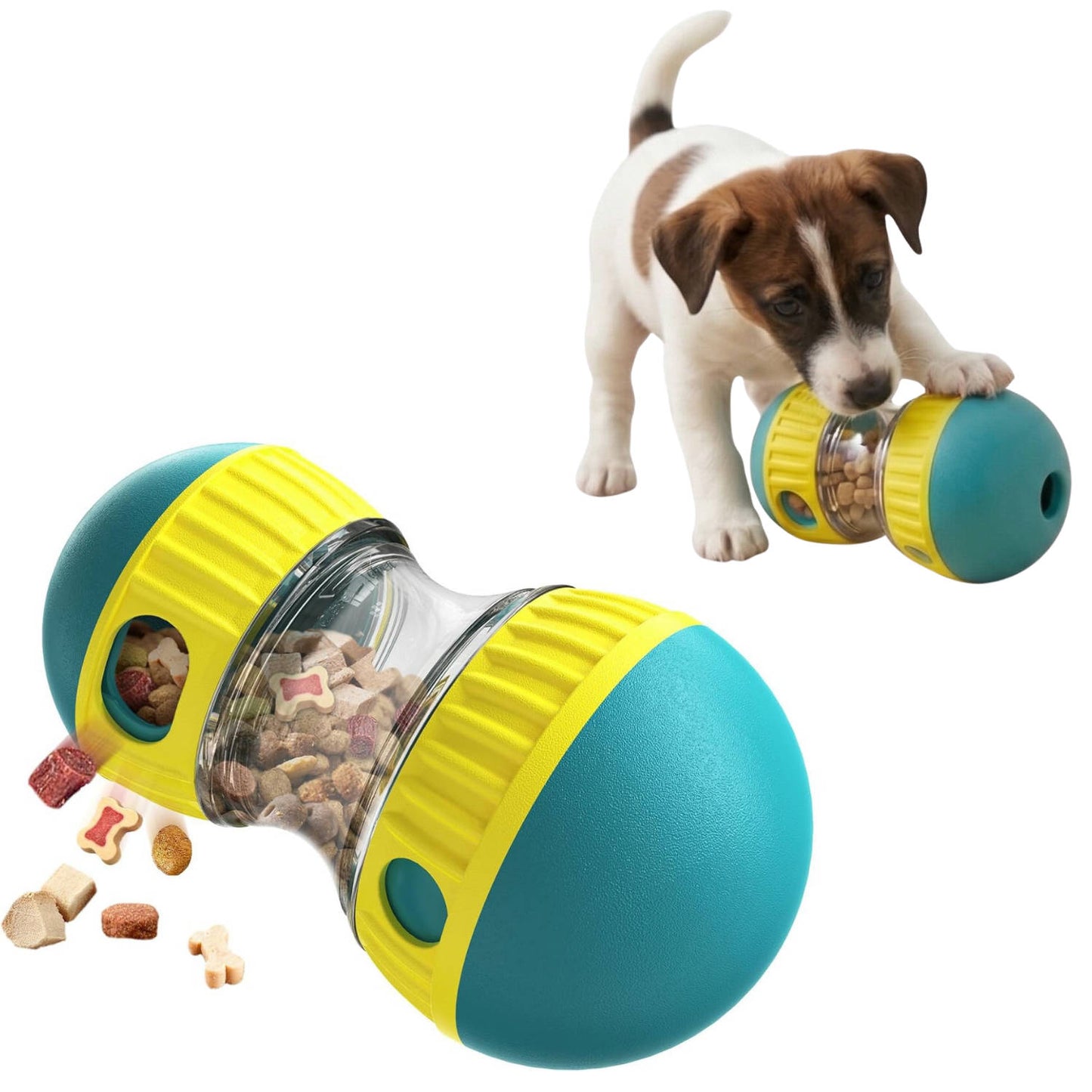 Adjustable Treat Dispensing Dog Toy, Puzzle & Enrichment, Tough Slow Feeder, Food Dispenser, Interactive Chase Toys for Small to Large Dogs