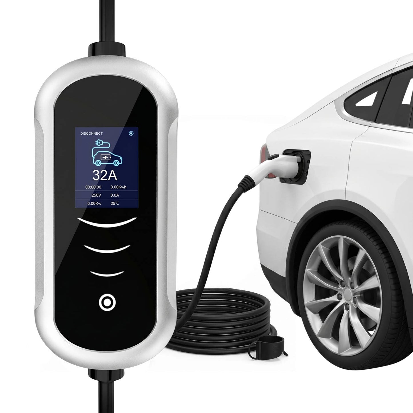 Portable EV Charger 7kW 32A Type 2, Electric Car Charging Station Fast Charging Cable for Home Travel