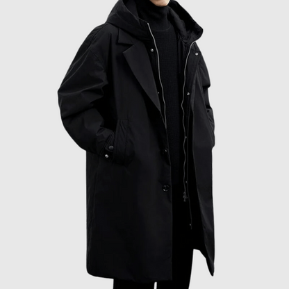 Men's Raincoat with Breathable Fabric and Stowable Hood, Storm Flap Zipper