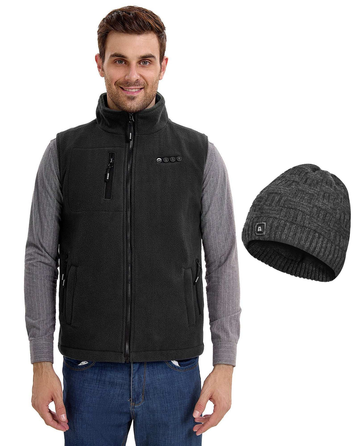 Rechargeable Heated Vest and Beanie Hat Set with 8 Heating Zones for Cold Weather