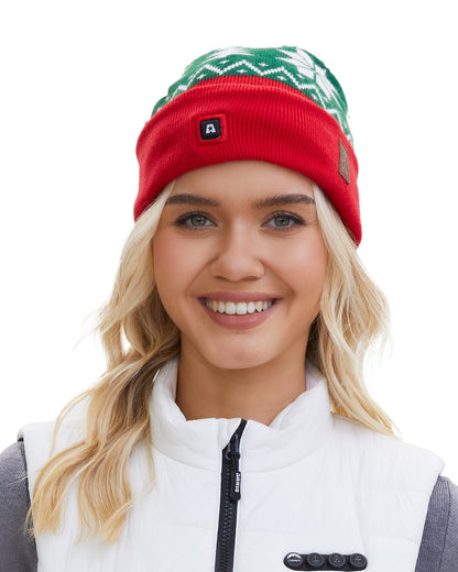 Rechargeable Heated Knit Beanie Hat with Dual Heating Pads and 3 Heat Modes for Winter