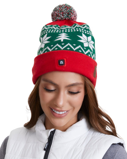Rechargeable Heated Knit Beanie Hat with Dual Heating Pads and 3 Heat Modes for Winter