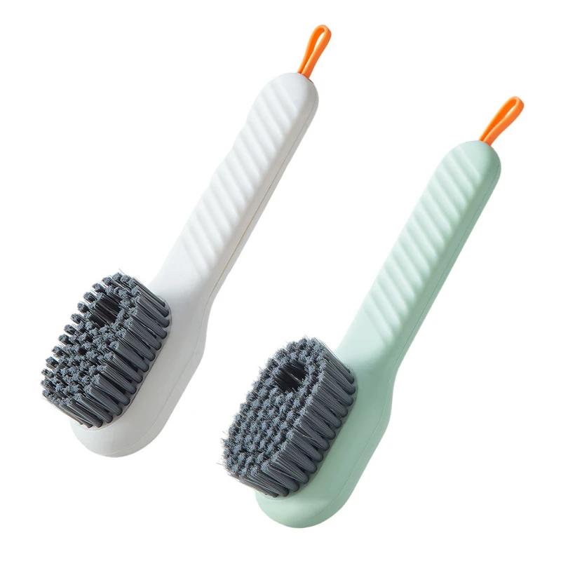 Shoe Cleaning Brush Set of 2 with Refillable Liquid Dispensing Handle and Soft Bristles