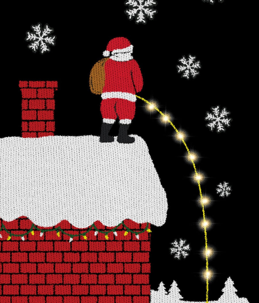 Mens Black Christmas Sweater with Cheeky Santa Graphic and Glowing Light Up Stream