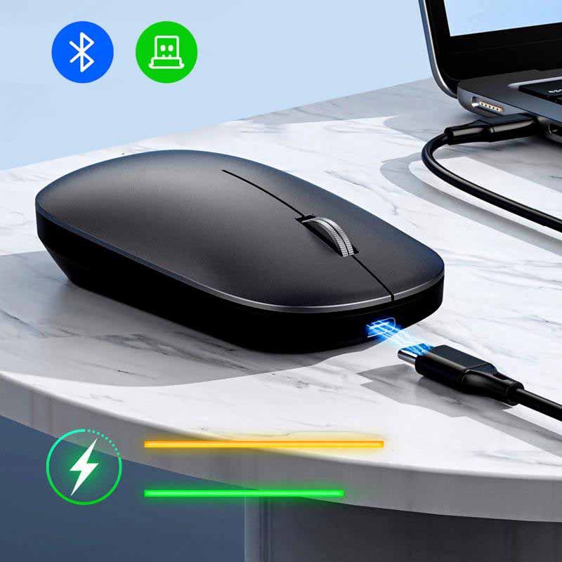 Rechargeable Dual Mode Wireless Mouse with Silent Buttons and Three Speed Levels in Black, Gray or White