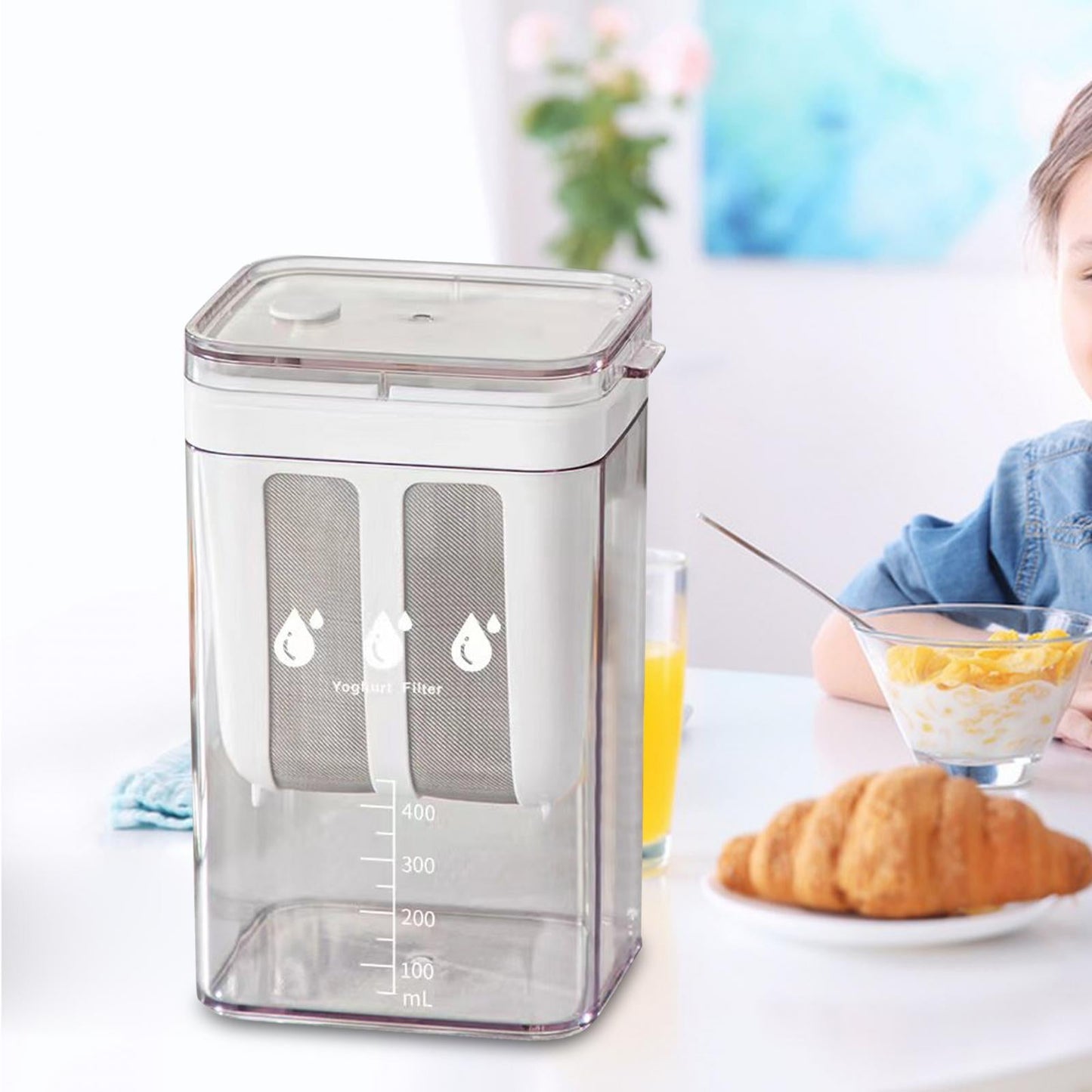 Greek Yogurt Strainer with Metal Mesh Basket and 1100ml Capacity