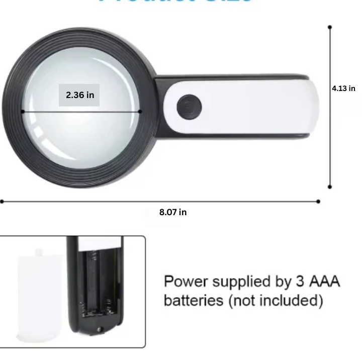 Handheld 30x Magnifier with Built In LED Lights and a Lightweight One Hand Grip