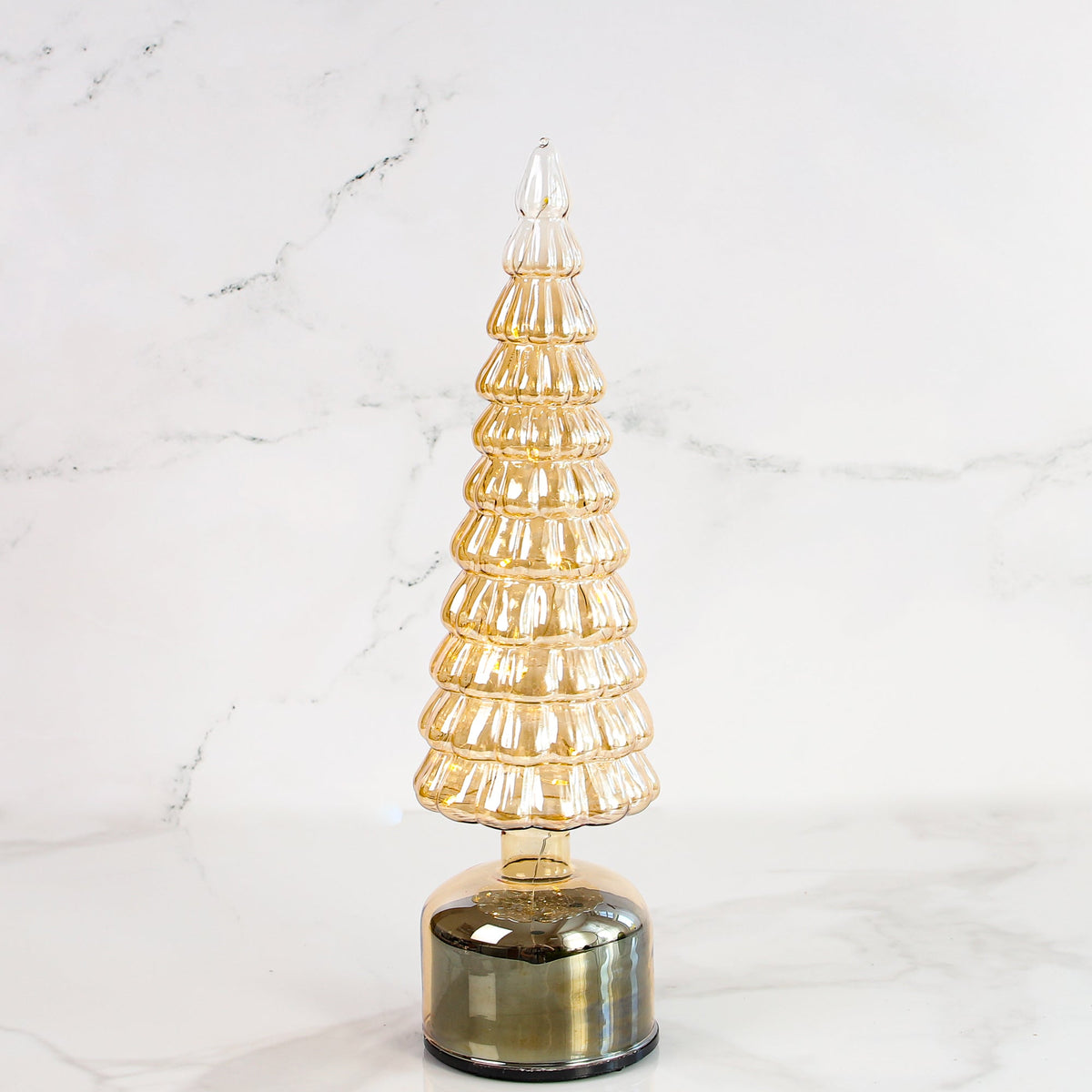 Rotating Champagne Glass Tree with 20 Warm White Micro Lights and Timer for Holiday Decor