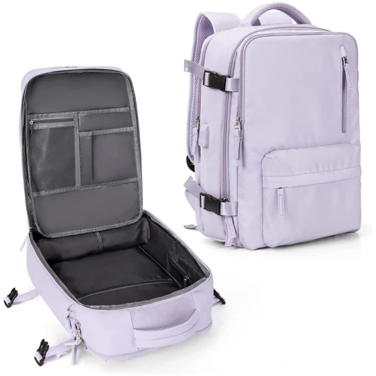 Women's 35L Travel Backpack with USB Charging Port and Laptop Compartment, Shoe and Wet Storage