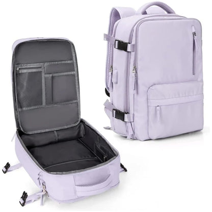 Women's 35L Travel Backpack with USB Charging Port and Laptop Compartment, Shoe and Wet Storage
