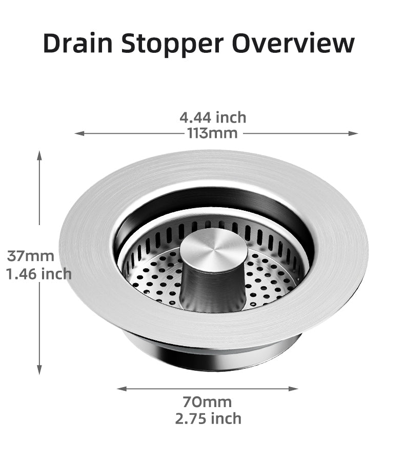 Pop Up Drain Strainer with Steel Mesh Basket and Button Control for 3.5 Inch Kitchen Sinks
