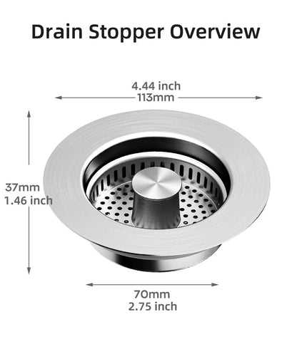 Pop Up Drain Strainer with Steel Mesh Basket and Button Control for 3.5 Inch Kitchen Sinks