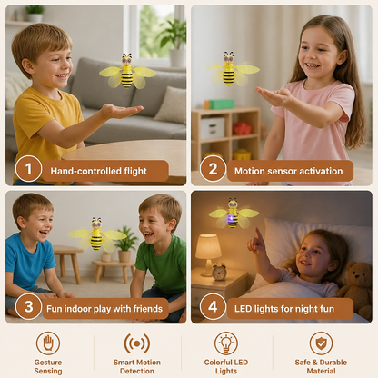 Flying Bee Toy with Motion Sensor and Obstacle Avoidance, LED Lights