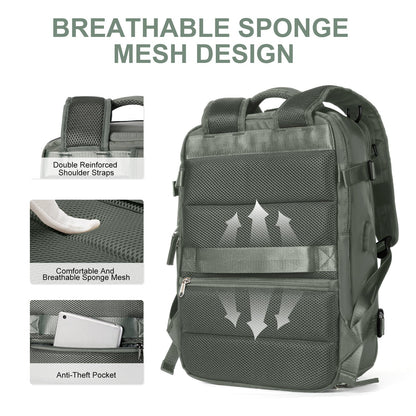 Travel Backpack with External Charging Port and Laptop Compartment, 35L Capacity