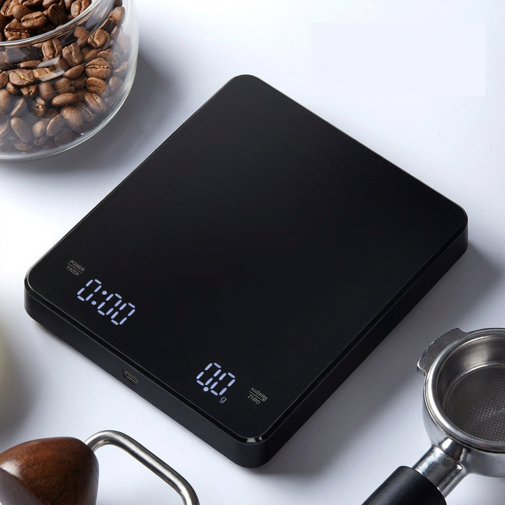 Digital Coffee Scale with Built-In Timer and Backlit LCD Display