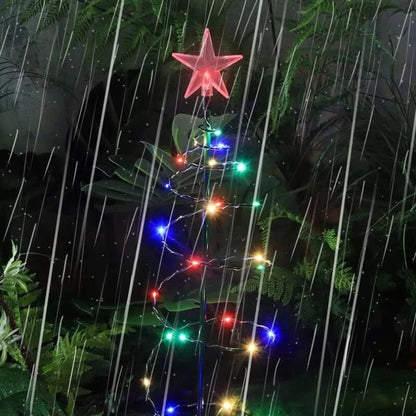 Garden Christmas Tree Light of Metal and Plastic with a Solar Panel, 50 LEDs and Three Light Modes