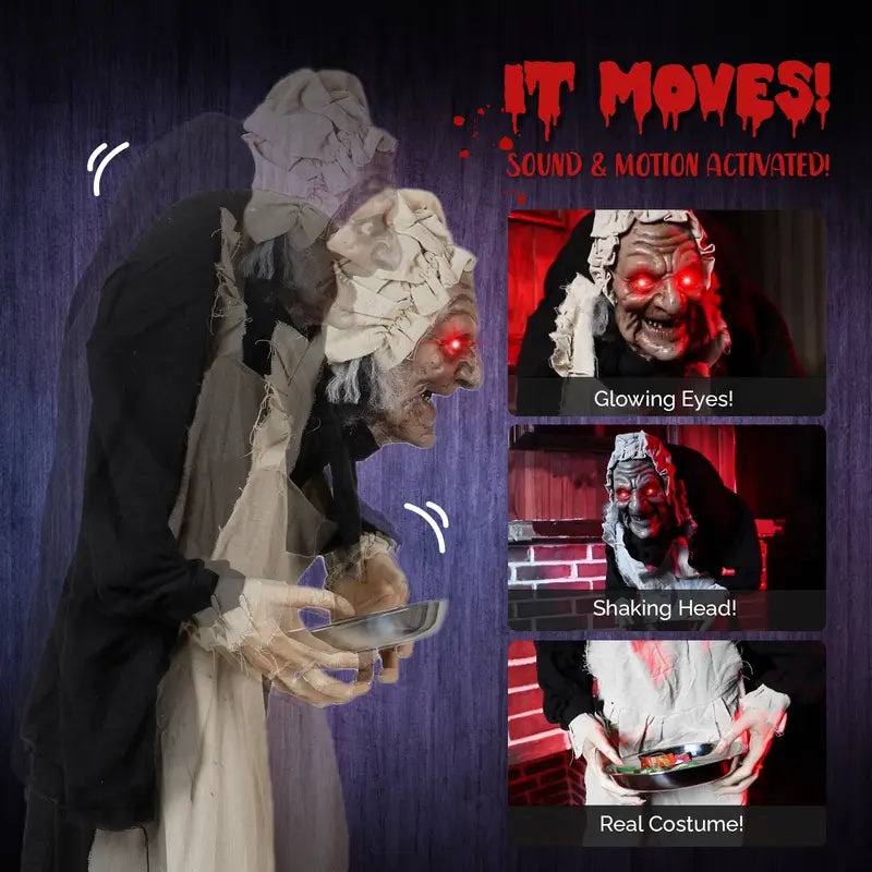 Animated Halloween Figure with Sound-Activated Head Shaking and Red LED Eyes