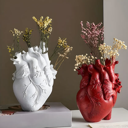 Anatomical Heart Flower Vase with Sculpted Detail for Fresh or Artificial Flowers