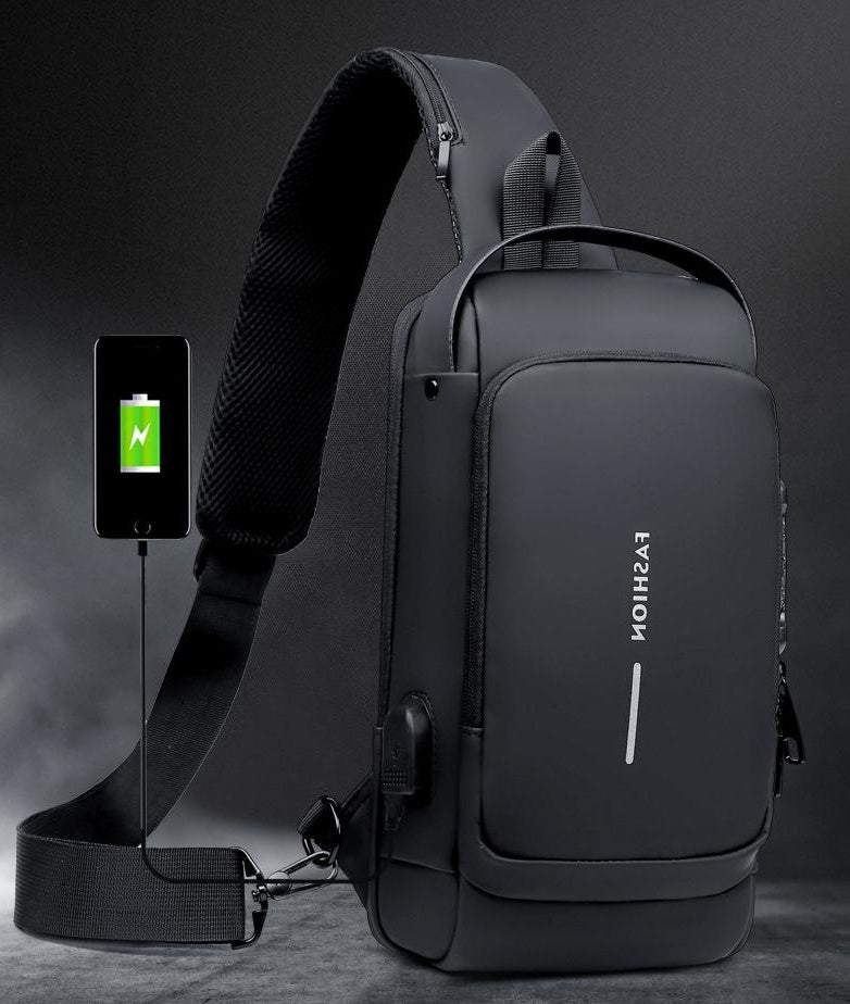 Anti-Theft Sling Chest Bag with Combination Lock and Hidden Back Pocket, USB Charging Port