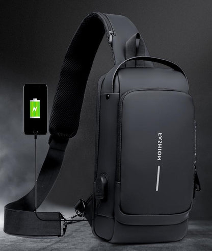 Anti-Theft Sling Chest Bag with Combination Lock and Hidden Back Pocket, USB Charging Port