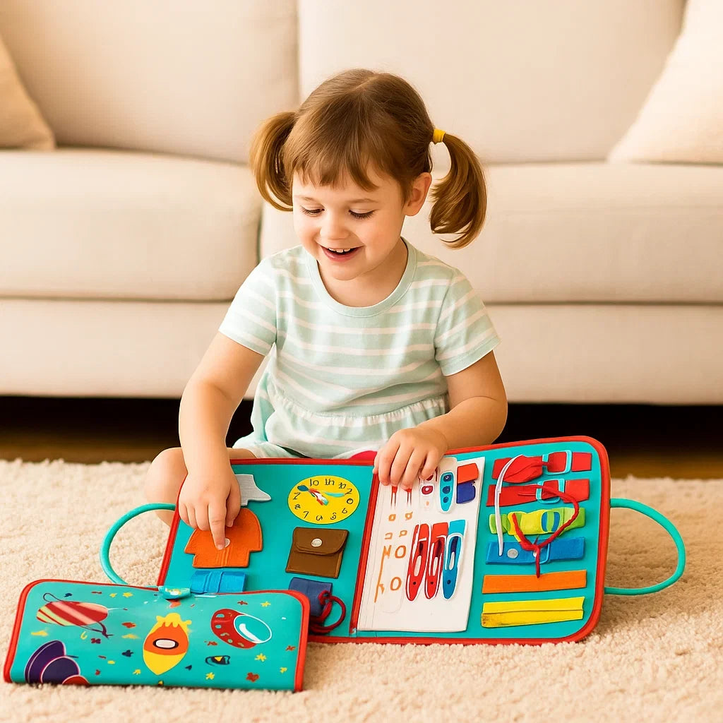 Soft Fabric Activity Book with Zippers Buttons and Laces Plus Letters Numbers and Shapes for Toddlers