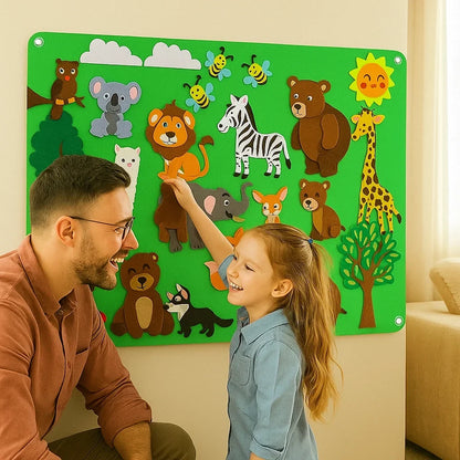 Felt Play Scene Set with Colorful Animal Figures and Backgrounds in 4 Themes for Kids