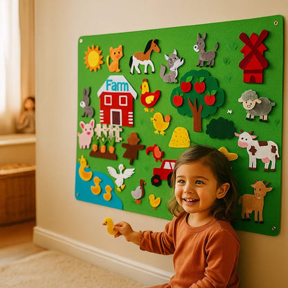 Felt Play Scene Set with Colorful Animal Figures and Backgrounds in 4 Themes for Kids