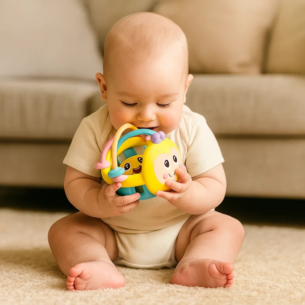 Textured Teething Ball with Movable Rings and Sensory Surfaces