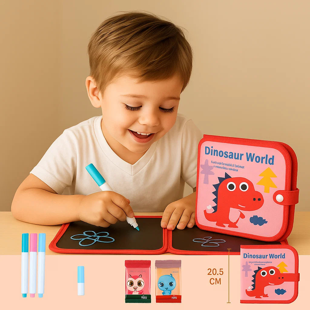 Reusable Wipe Clean Drawing Book for Kids with 6 Fun Cover Designs
