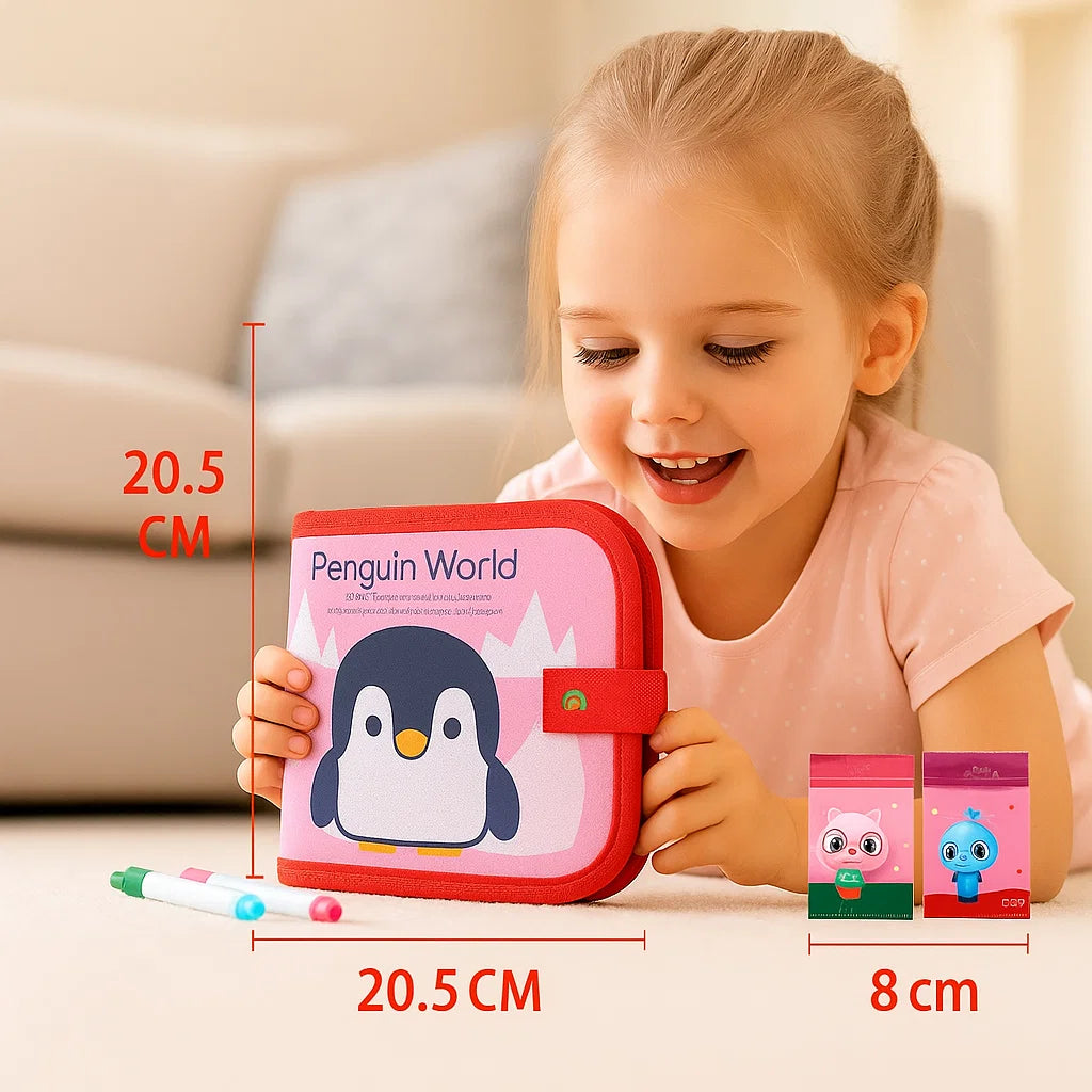 Reusable Wipe Clean Drawing Book for Kids with 6 Fun Cover Designs