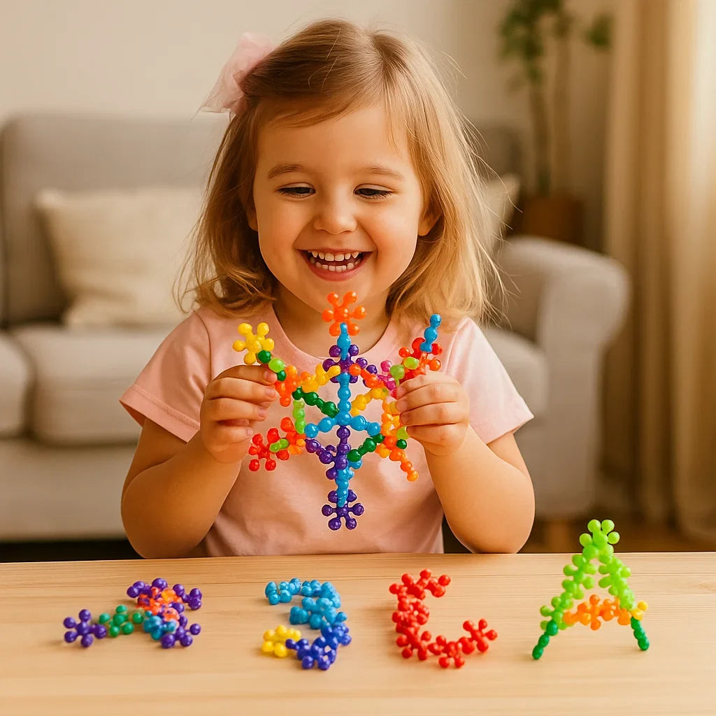 Snowflake Shaped Interlocking Blocks in Sets of 50 to 290 Pieces with Storage Box for Open Play