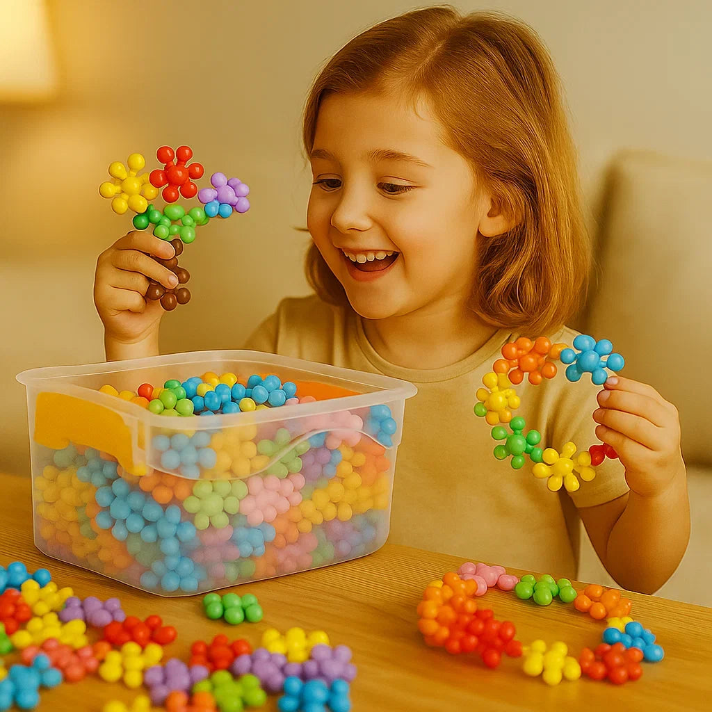 Snowflake Shaped Interlocking Blocks in Sets of 50 to 290 Pieces with Storage Box for Open Play