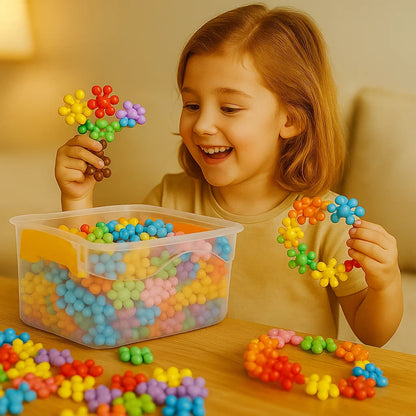 Snowflake Shaped Interlocking Blocks in Sets of 50 to 290 Pieces with Storage Box for Open Play