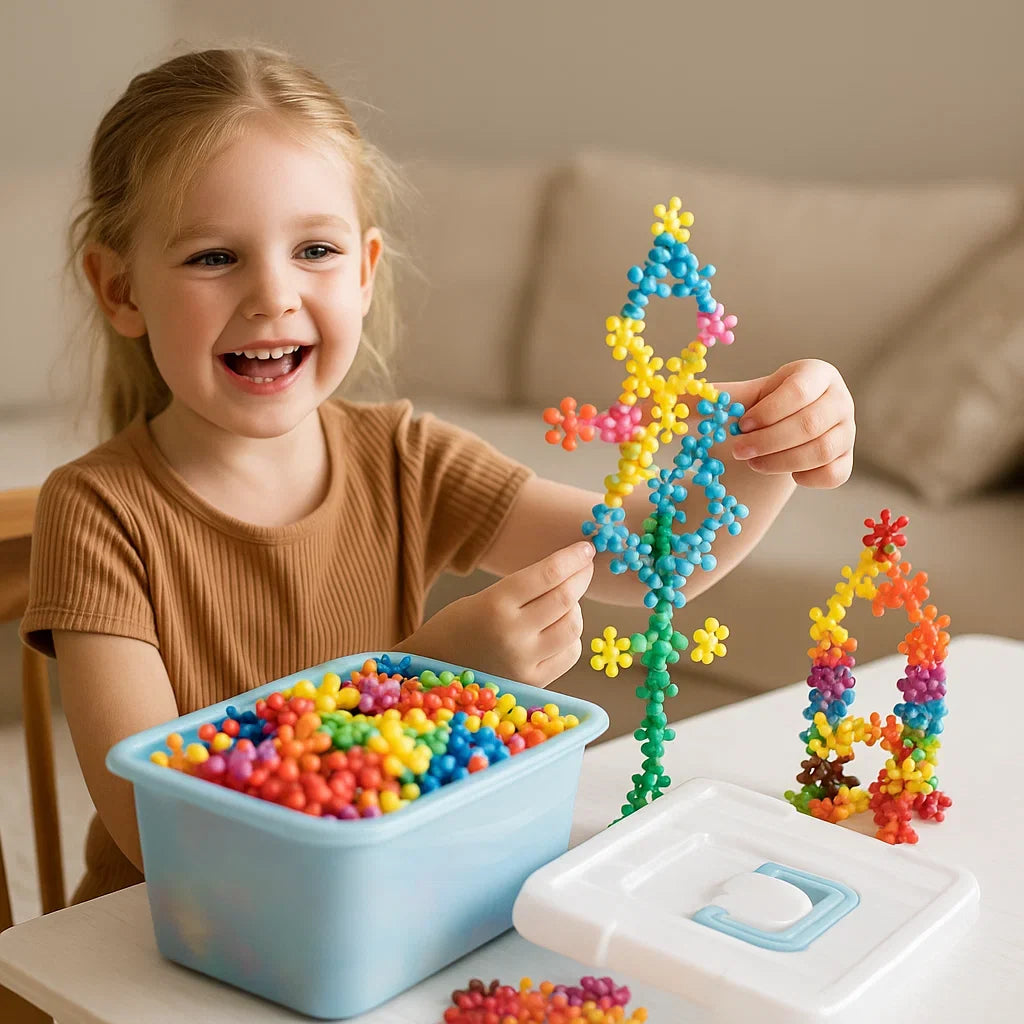 Snowflake Shaped Interlocking Blocks in Sets of 50 to 290 Pieces with Storage Box for Open Play