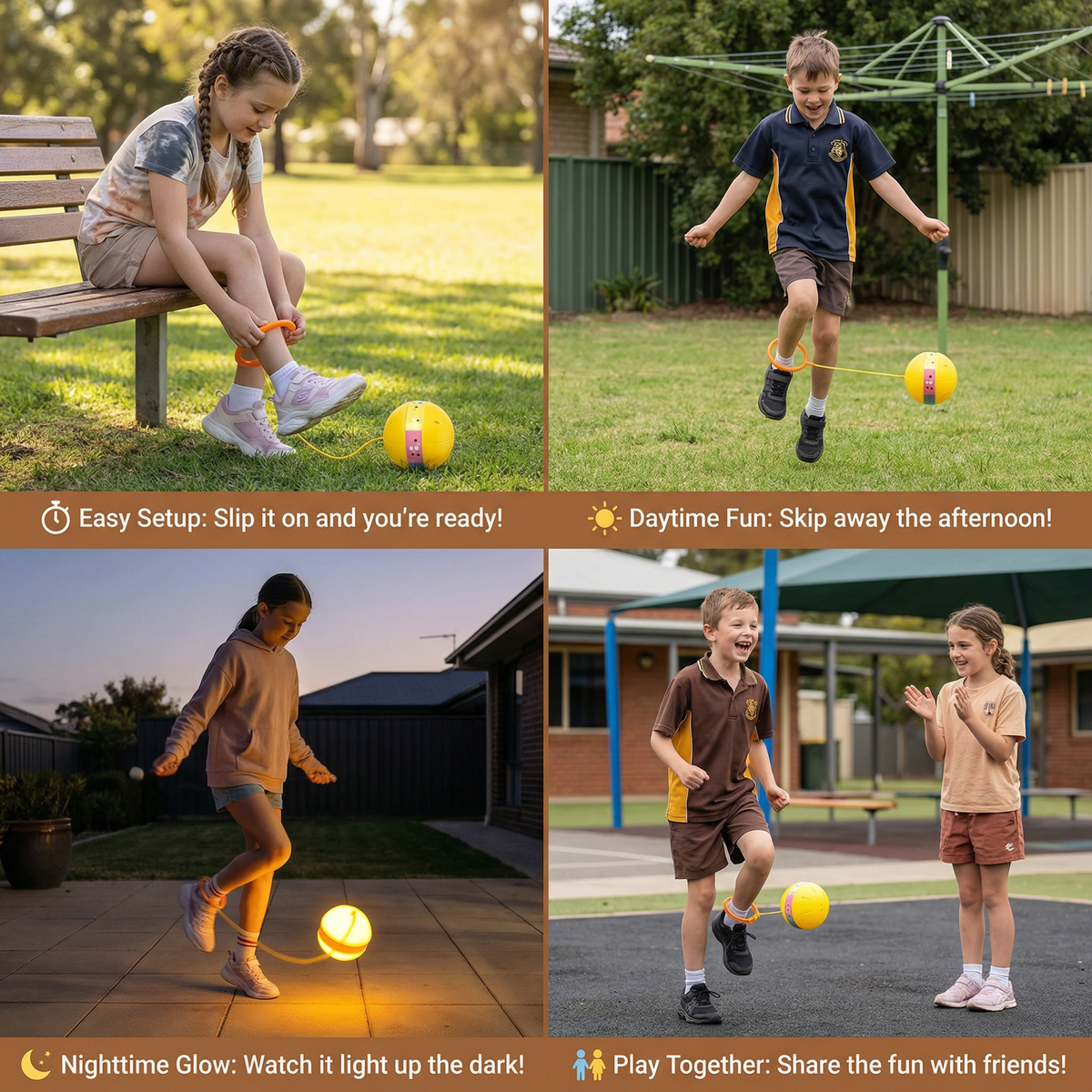 LED Skip Ball with Ankle Strap and Glowing Lights for Active Kids