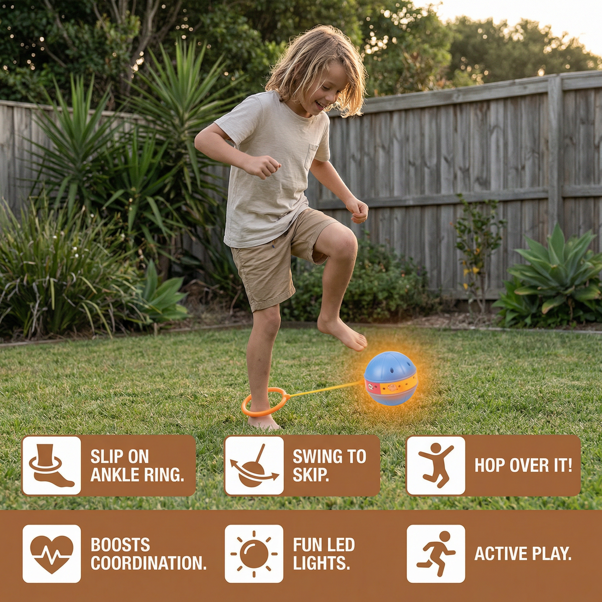 LED Skip Ball with Ankle Strap and Glowing Lights for Active Kids