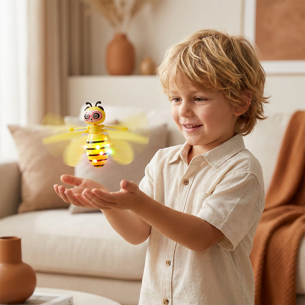Flying Bee Toy with Motion Sensor and Obstacle Avoidance, LED Lights