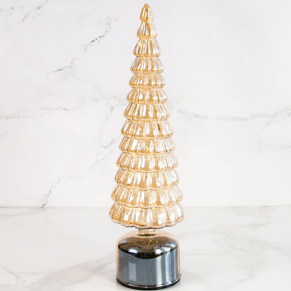 Rotating Champagne Glass Tree with 20 Warm White Micro Lights and Timer for Holiday Decor