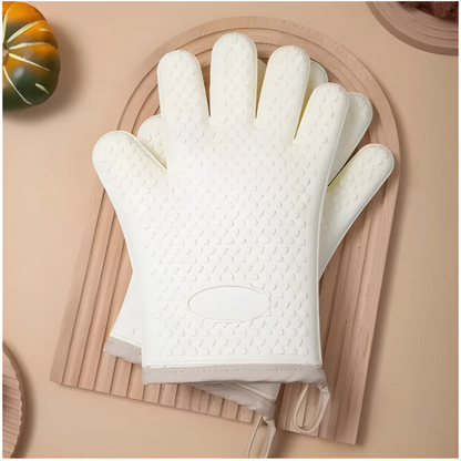 Silicone Oven Gloves with Five Finger Design and Cotton Lining, Heat Resistant