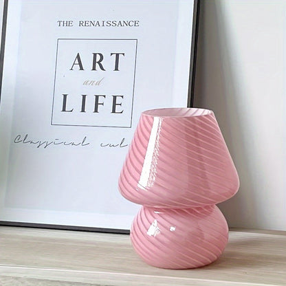 Mushroom Glass Table Lamp with Stepless Dimming and Swirled Stripe Shade