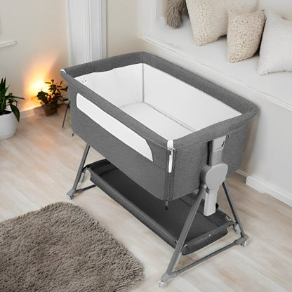 Bedside Baby Bassinet with Wheels & Storage Basket