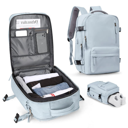 Women's 35L Travel Backpack with USB Charging Port and Laptop Compartment, Shoe and Wet Storage