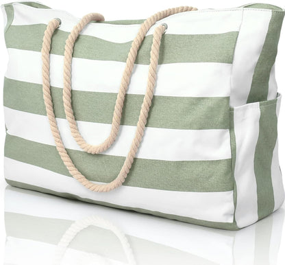 Oversized Beach Tote with Zip Closure and Mesh Panels, Water Resistant 20L