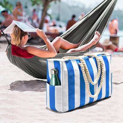 Oversized Beach Tote with Zip Closure and Mesh Panels, Water Resistant 20L